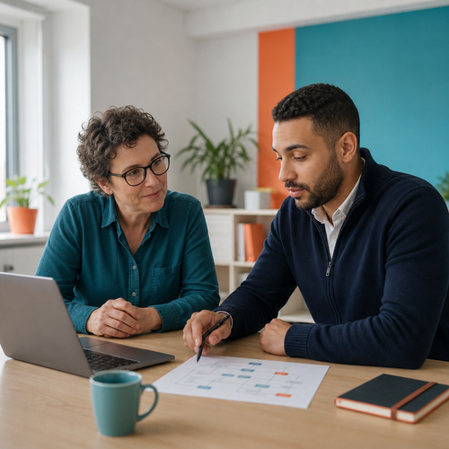 Suivi d’un projet numérique entre un consultant IT et un responsable d’entreprise.